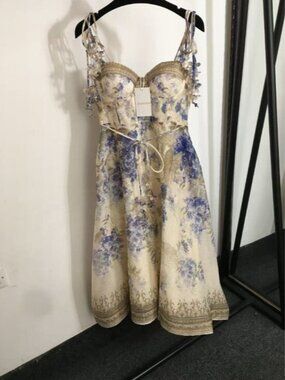Zimmermann Cream & Blue Floral Corset Midi Dress